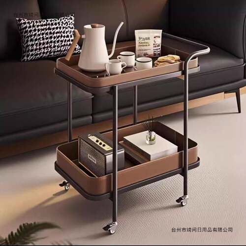 轻奢马鞍皮沙发小推车角几沙发置物架移动带轮床头柜客厅家用茶几