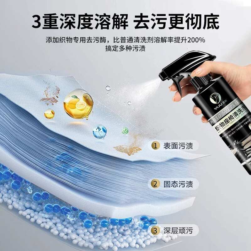 汽车织物座椅内饰清洗剂车内坐垫布艺绒布织布免洗清洁剂强力去污