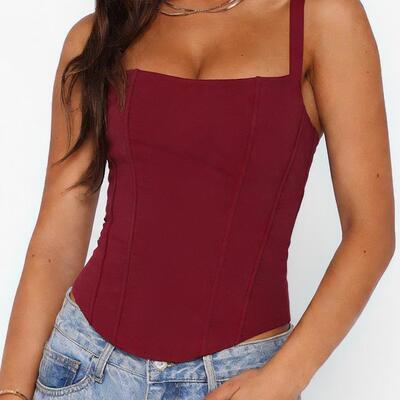 Back Drawstring Sexy Casual Crop Top Women Slim Boned Double