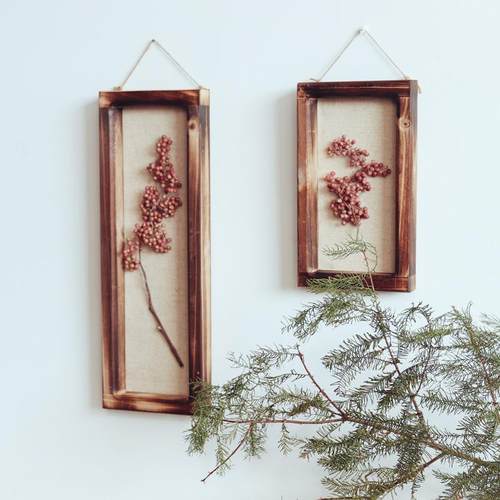 WULIHOME 干花标本装饰画框红豆浆果昆虫植物实木壁挂墙面装饰