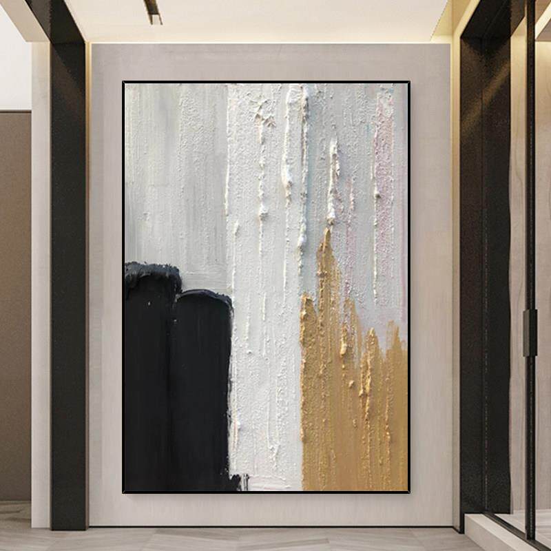Notareart手绘油画《逐石》黑白抽象肌理玄关挂画客厅背景装饰画