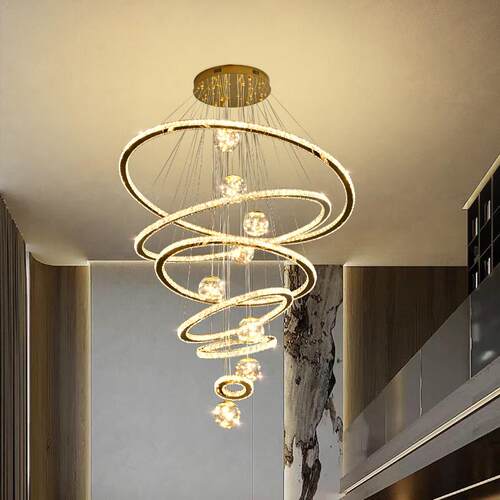 覆式楼别墅挑空客厅吊灯覆式楼中空大吊灯loft公寓轻奢水晶灯具