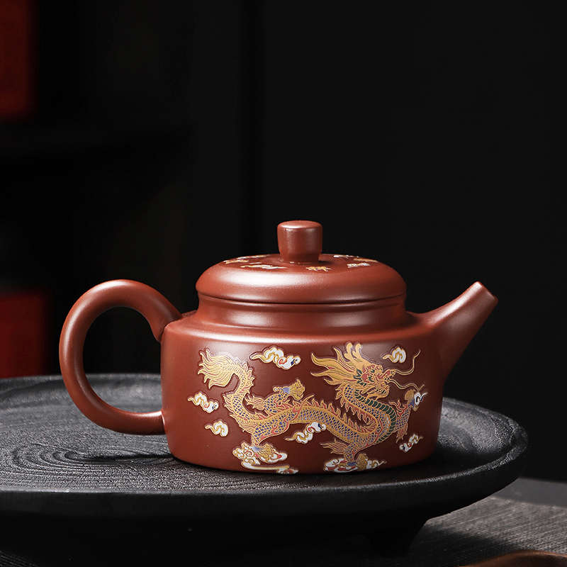 朱泥紫砂壶德钟壶凤鸣壶变色龙凤茶壶家用泡茶大红袍壶手工陶瓷