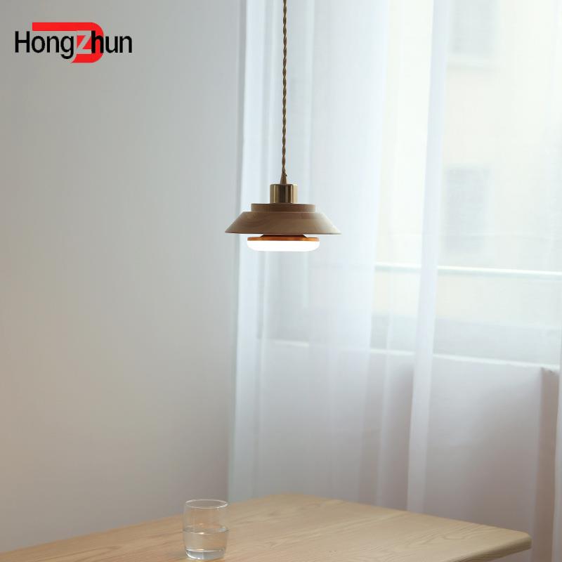 新款原木吊灯北欧床头单头餐桌饭厅水吧台日式岛台实木小吊灯