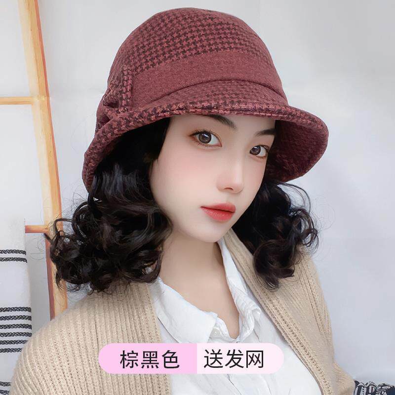 新款假发帽带子盆帽女冬季尚短发头发一时体帽礼冬天非真发妈妈中