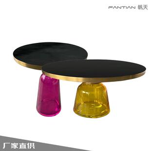 创意客厅桌子酒店公寓圆形边几玻璃组合艺术茶几设计感北欧风