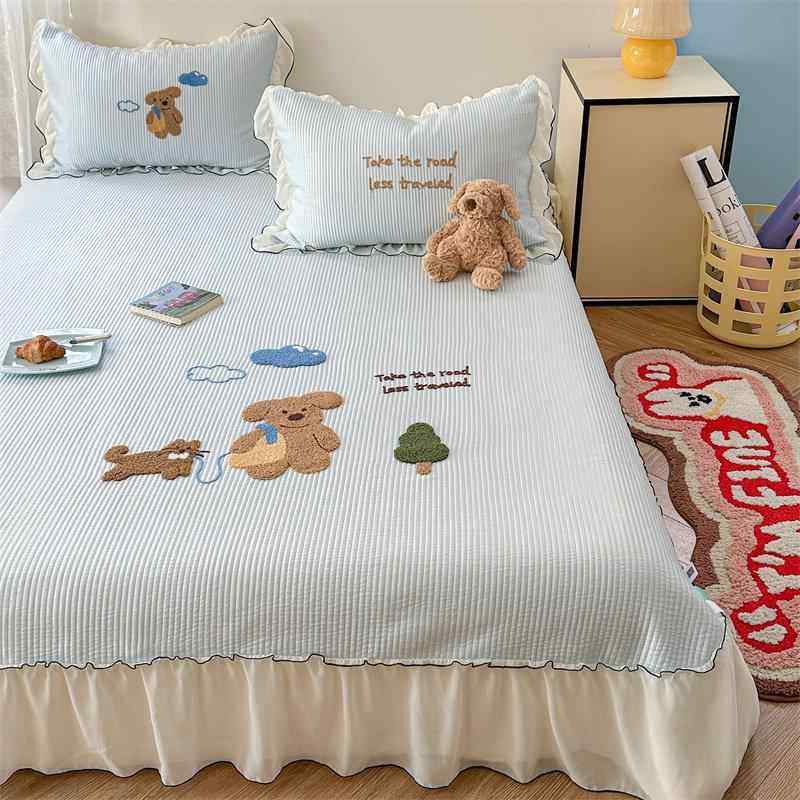 冰感夏季A类可爱卡通凉席三件套床裙床笠1.5m1.8米空调软席冰丝席