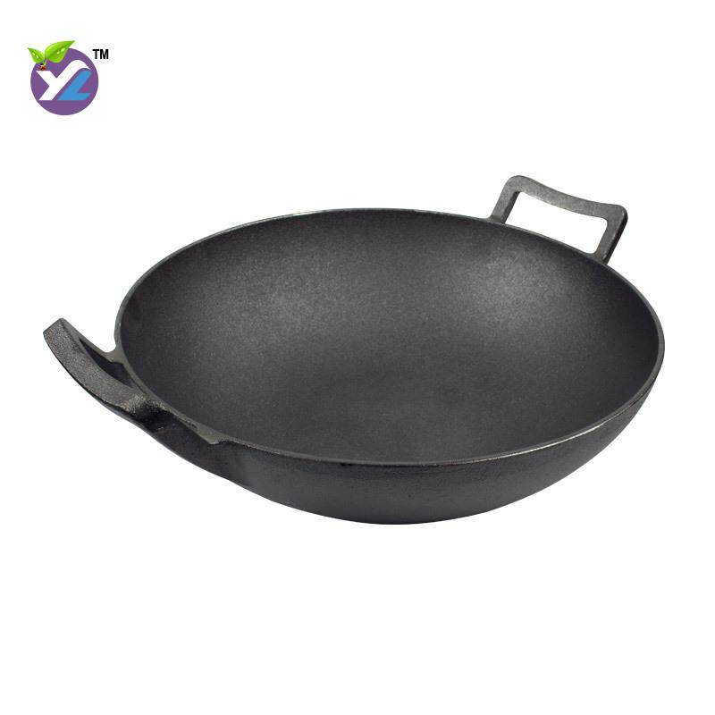 双耳铸铁炒锅老铁锅大铁锅炒锅圆底尖底炒锅电磁炉商用直销