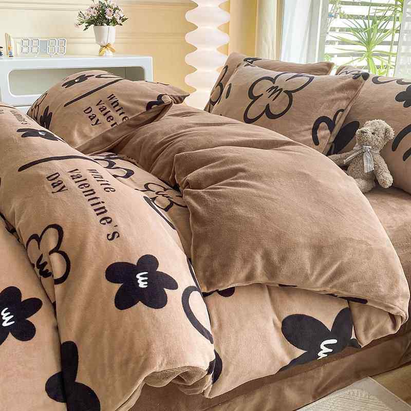 正品冬季双面加厚牛奶绒四绒件套珊瑚绒加绒被床床单冬天法兰上用