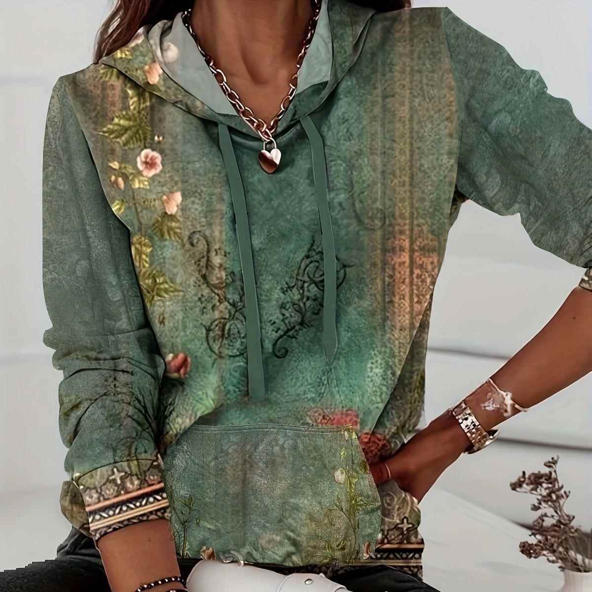 Womens Long Sleeve Knitted Drawstring Hooded Sweatshirt