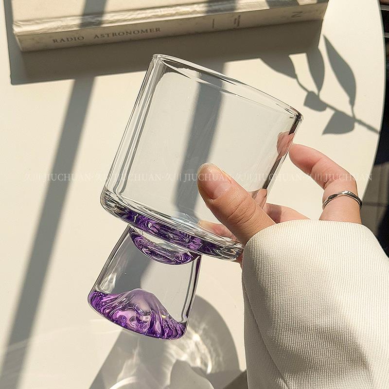 覆古紫色山脉观山玻璃杯高脚水杯子高颜值鸡尾酒杯饮品杯咖啡杯