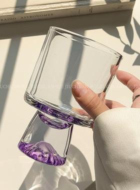 覆古紫色山脉观山玻璃杯高脚水杯子高颜值鸡尾酒杯饮品杯咖啡杯