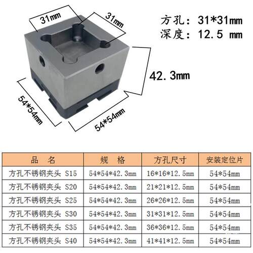 3R电极夹头方孔铜公座system3r槽型电极夹持座火花机不锈钢工装夹