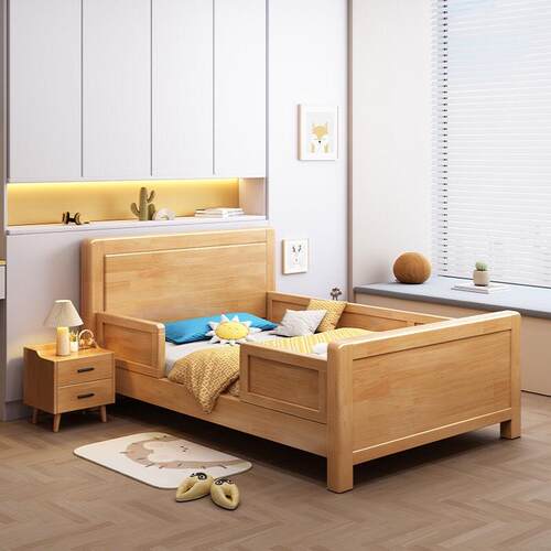 北欧实木儿童床现代简2110#、2防带护栏男落孩女孩坠婴儿床约卧室