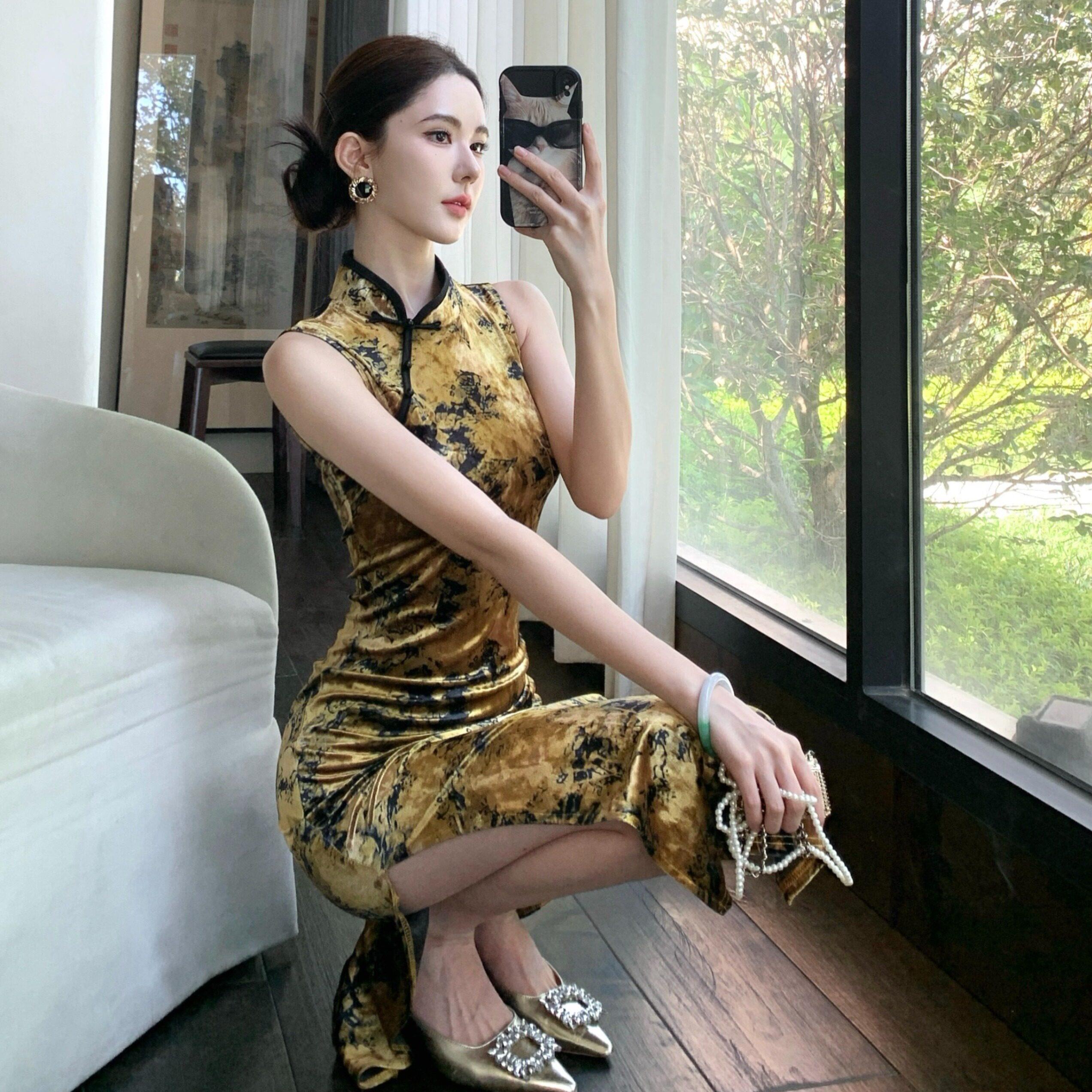 直播衣服女主播服装上镜年轻款轻熟御姐性感新中式改良旗袍连衣裙