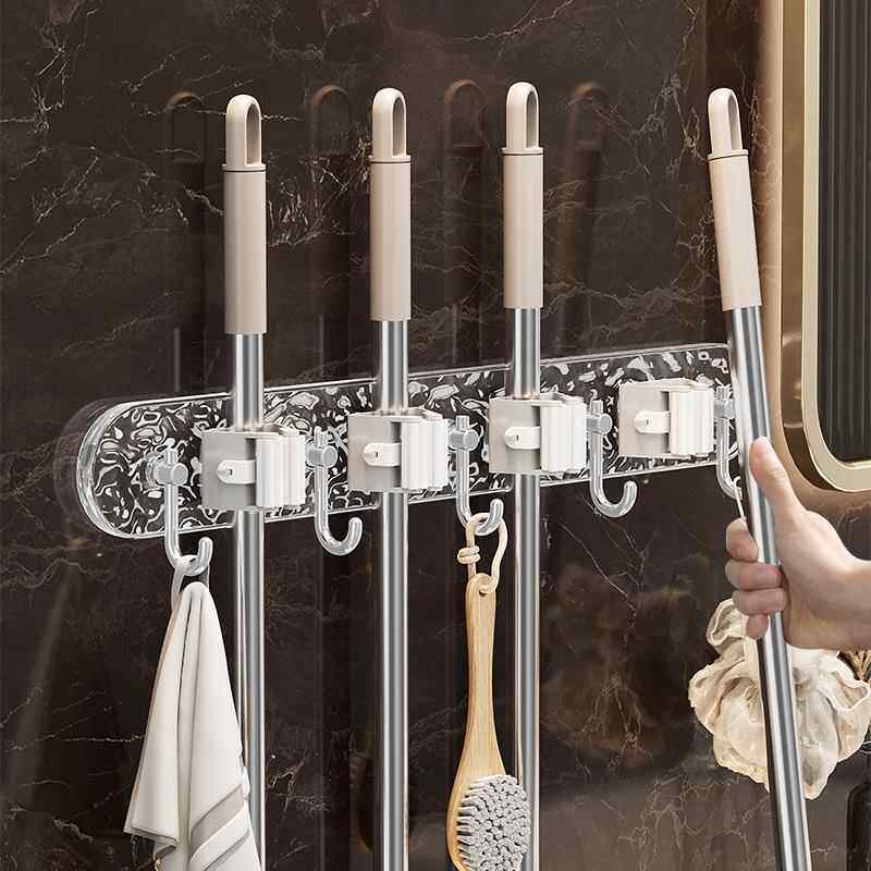 免打孔水波纹拖把架连排拖把夹无痕挂钩冰川纹卫生间壁挂收纳架