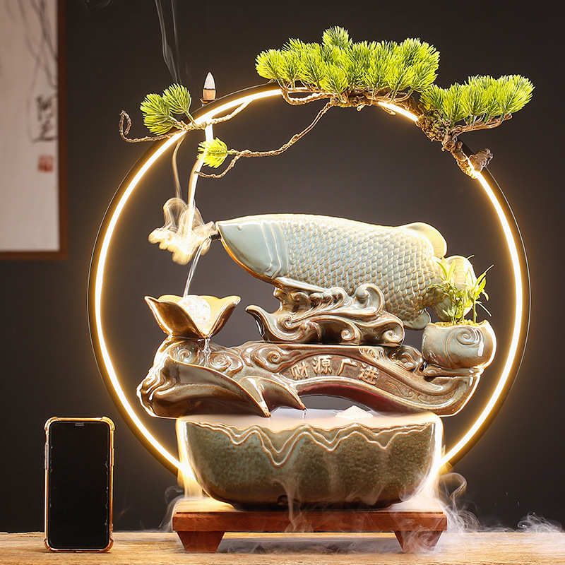 招财中式流水摆件财源广进循环水客厅办公室家居桌面创意开业礼品