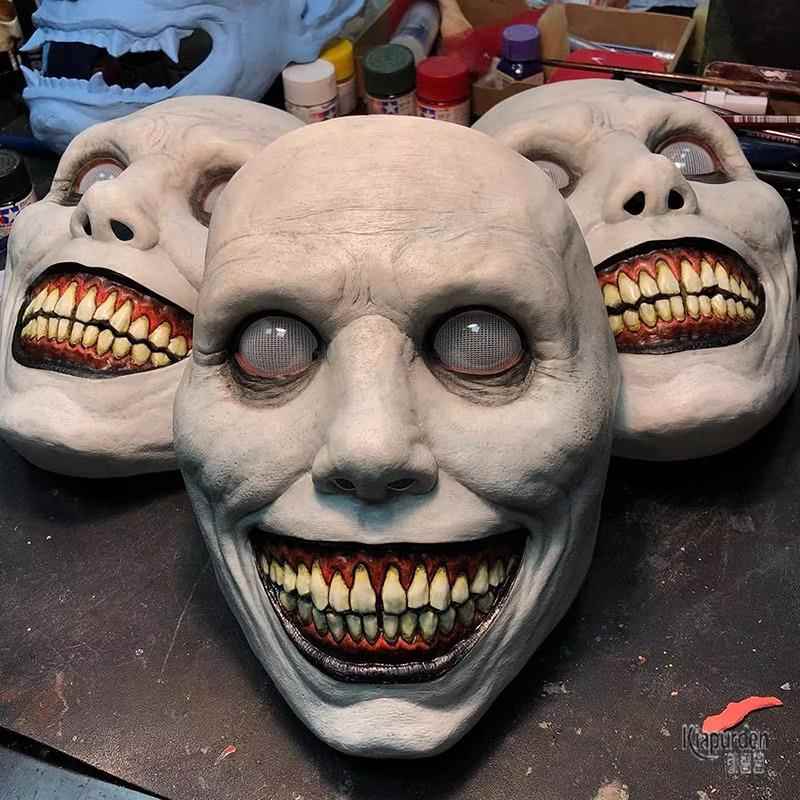 万圣节面具儿童头套恐怖发光男女cos无脸男笑脸装扮成人全脸乳胶