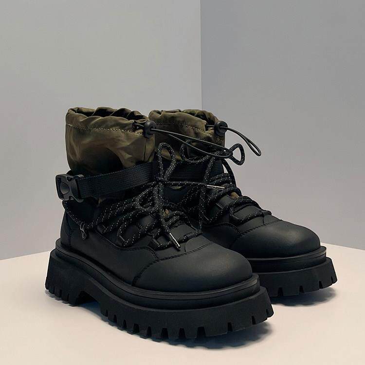 Trendsetters！马丁靴男高帮秋冬加绒厚底户外登山工装靴情侣短靴