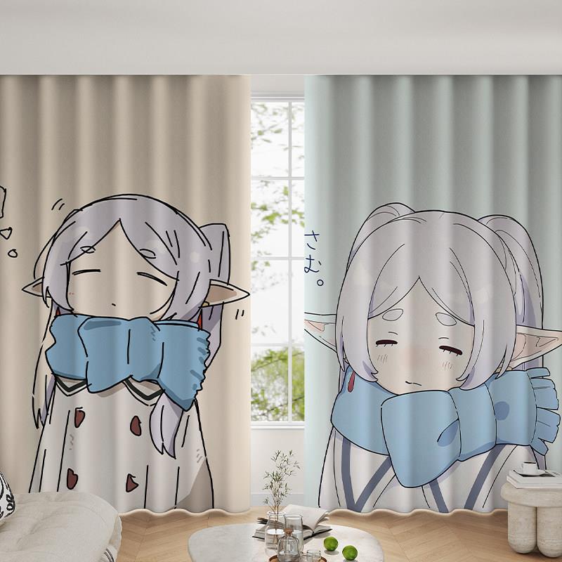 葬送的芙莉莲窗帘全遮光二次元卧室遮阳免打孔安装挂钩式定制