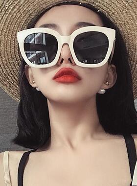 网红款超大框方形太阳眼镜女圆脸复古白色框韩版偏光太阳镜抗UV潮