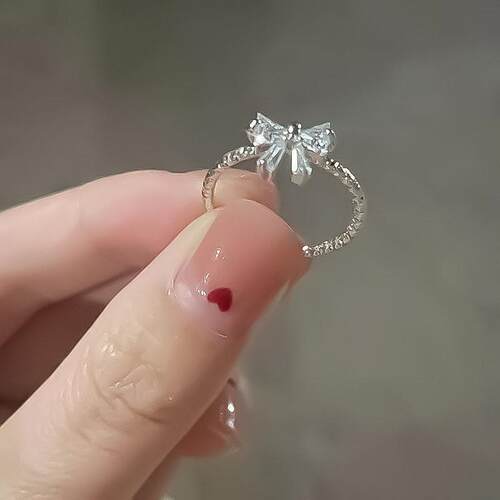 Bow ring women可爱蝴蝶结戒指开 口可调节女生小众食指戒指环镶