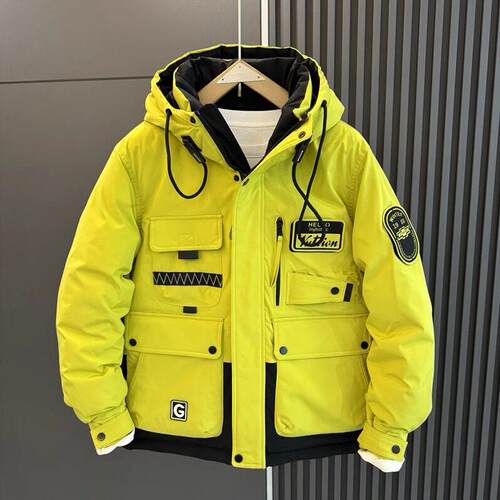 MAROLIO~优质白鸭绒！工装连帽羽绒服男潮流绣标加绒多口袋冲锋衣