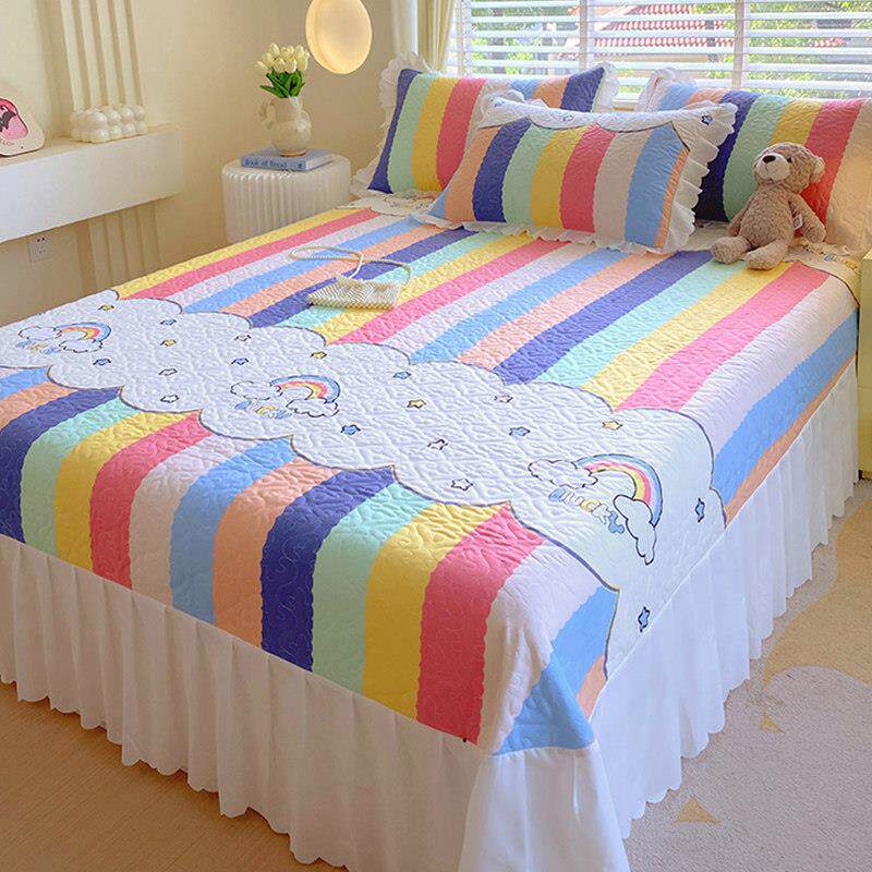 韩版加厚夹棉床盖亲肤棉公主花边可机洗卡通印花四季通用款床罩