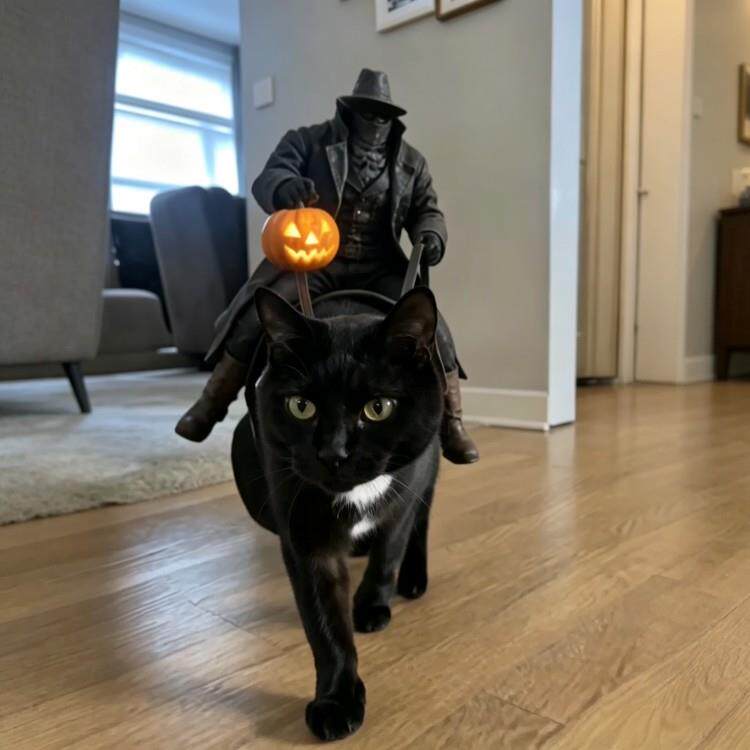 猫咪无头骑士COS服万圣节宠物搞怪服饰小猫变装拍照道具装饰服装