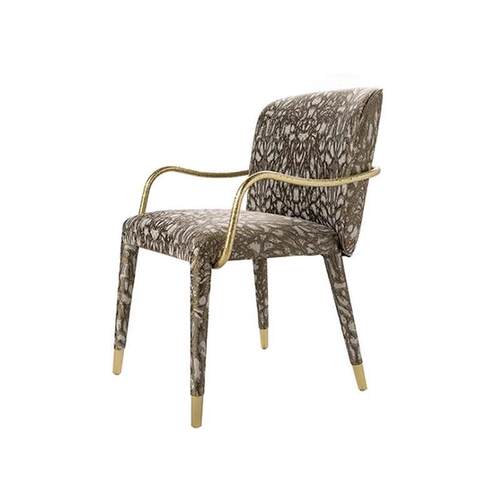 Roberto cavalli轻奢罗伯特Kivu纯铜扶手餐椅别墅豹纹不锈钢餐椅