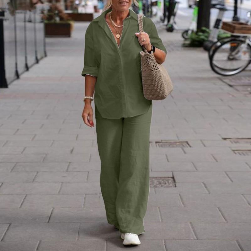 spring solid long-sleeved two-piece wide-leg suits lapel