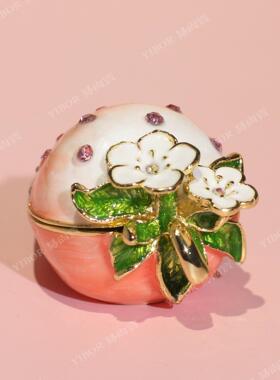 易尚宝珐琅彩首饰盒草莓小摆件镶钻粉色可爱甜美水果手工艺品