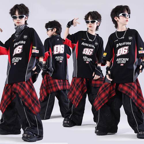 街舞幼儿潮服服装hiphop炸街童装男孩架子鼓演出服嘻哈风夏季套装
