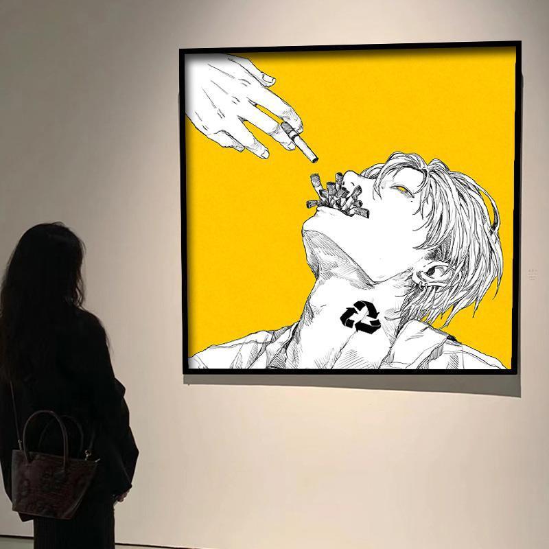 潮流日系插画个性创意装饰画男生卧室颓废二次元电竞房间装饰壁画