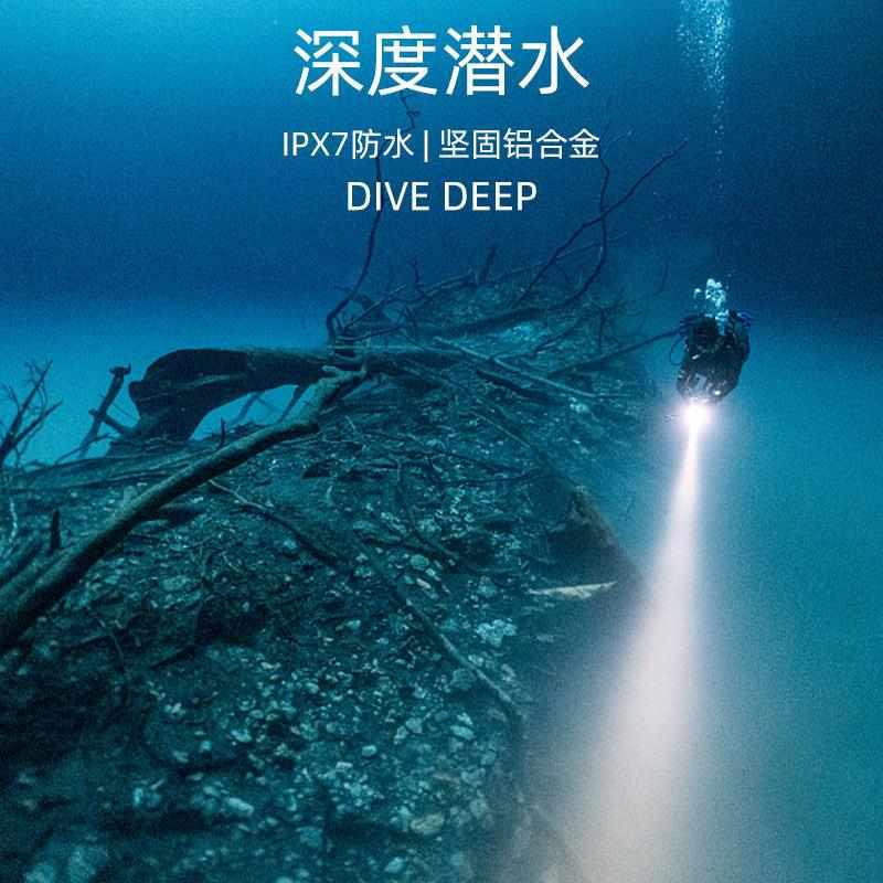 跨境潜水手电筒p70强光户外超亮充电黄光水下专业夜潜水手电防水