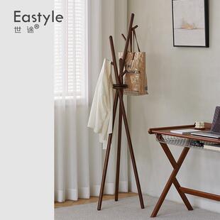 L7黑胡桃木衣架落地卧室转角实木挂衣架家用小型立式衣服挂架衣帽