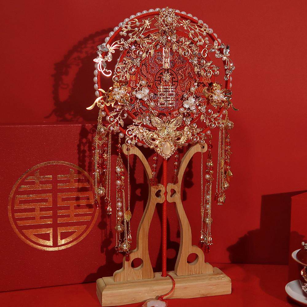 团扇结婚新娘diy手工材料包古风秀禾手捧花出嫁重工喜扇汉服扇子