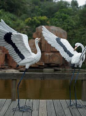 户外园林景观摆件假山水池摆设仿真白鹭树脂玻璃钢仙鹤雕塑工艺品