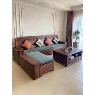 厚重黑胡桃木实木沙发中式客厅两用储物2025新款贵妃组合木质家具