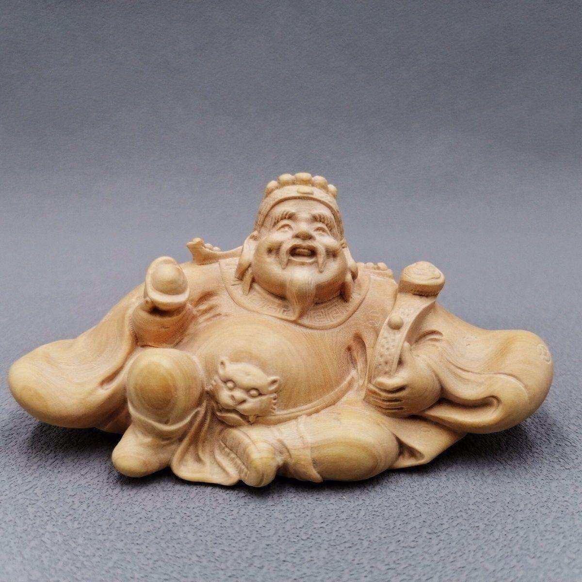小叶黄杨木雕刻招财金融大鳄大亨横财神爷手把玩件男士文玩小摆件