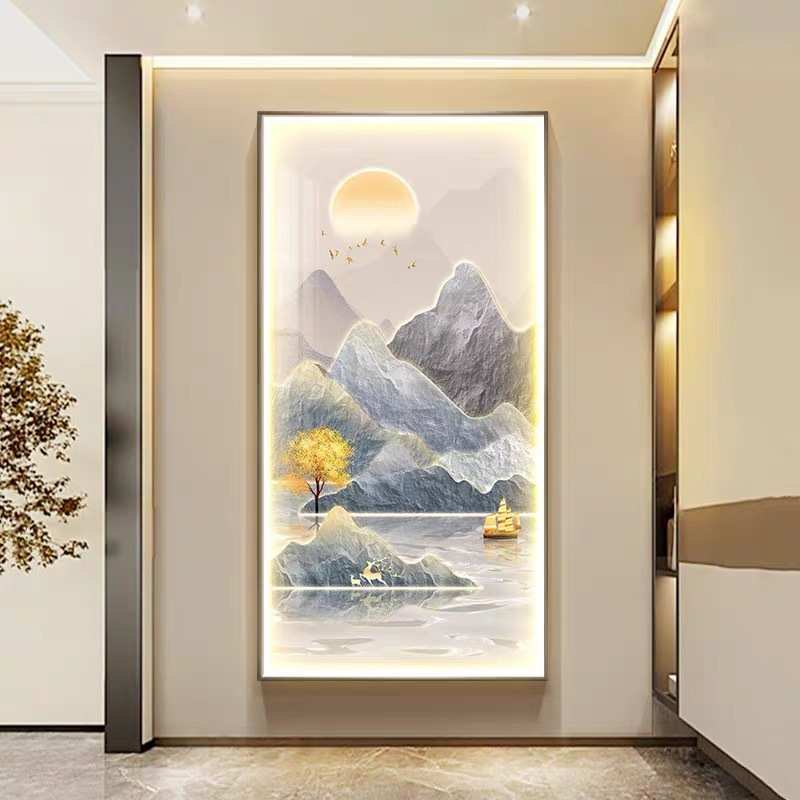 轻奢款led带灯入户玄关装饰画走廊过道挂画简约现代高档山水壁画