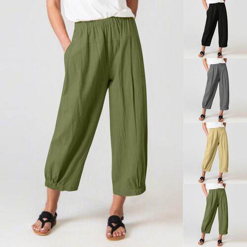 Type Haren pants, high waisted cotton linen cropped pants,