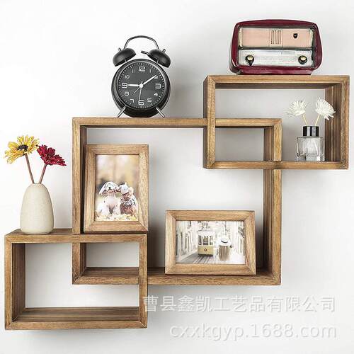 实木立方体交织壁挂式收纳架走廊墙壁背景装饰架艺术品植物置物架