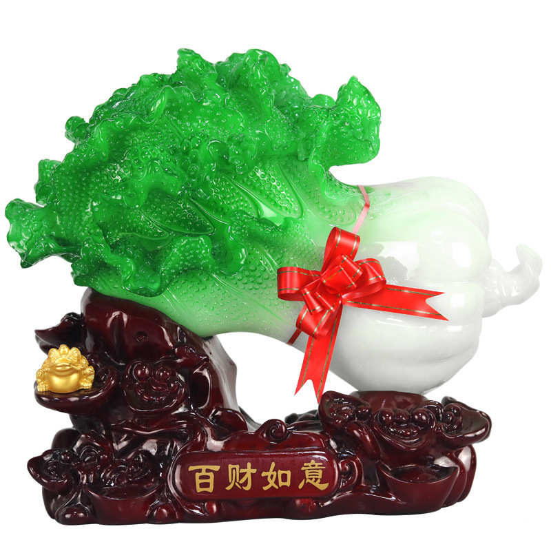 招财防玉白菜摆件金蟾客厅玄关酒柜店铺家居工艺装饰品开业礼品