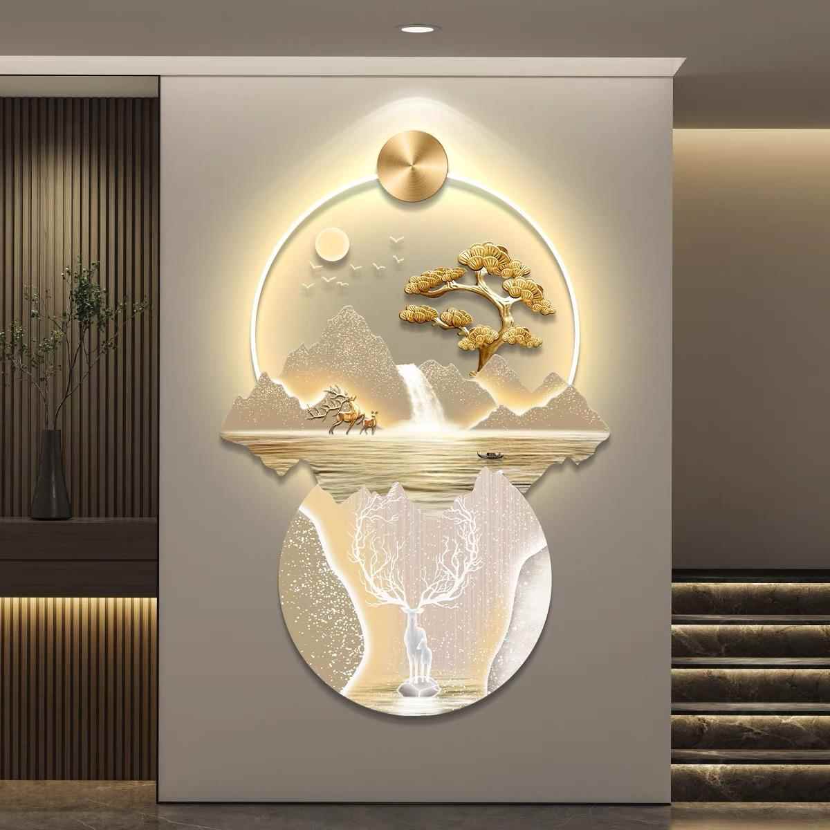 流水生财led带灯轻奢入户玄关装饰画挂画壁画走廊过道简约现代