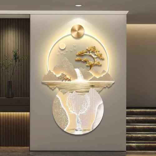 流水生财led带灯轻奢入户玄关装饰画挂画壁画走廊过道简约现代