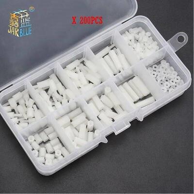 200Pcs/set M2 M2.5 M3 M4 Black/White Hex Nylon Standoff Spac