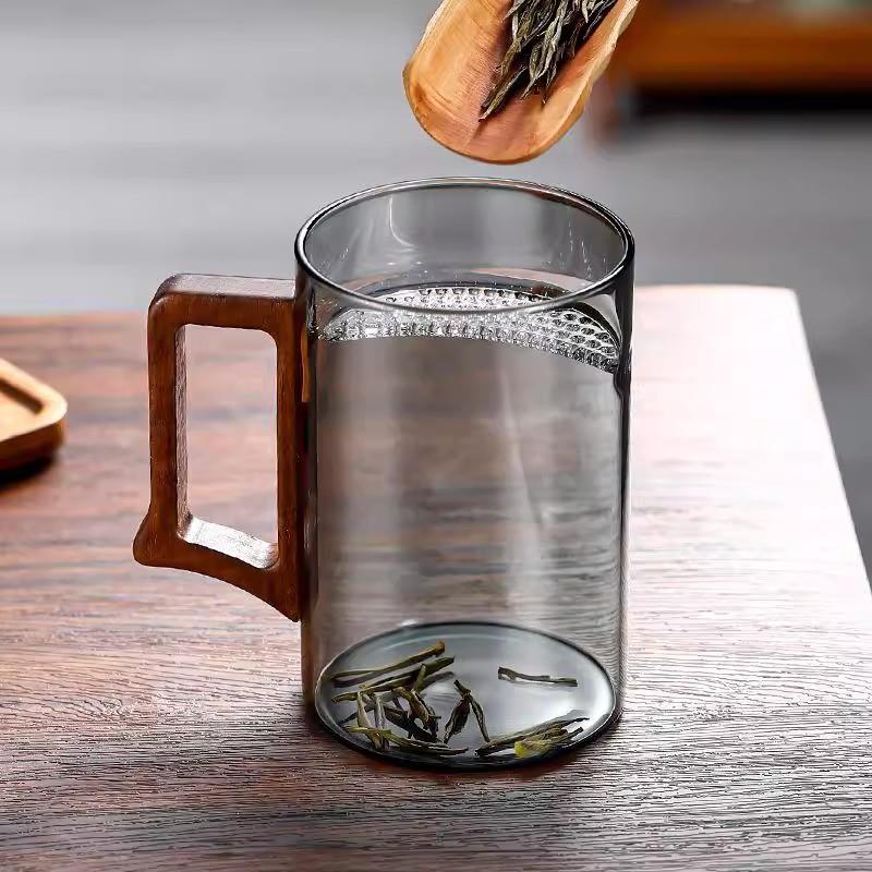 玻璃绿茶杯月牙过滤泡茶杯子喝茶杯耐高温茶水分离个人专用办公室