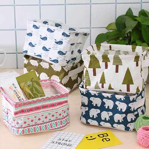 ZKA cotton and linen fabric desktop storage basket with cart
