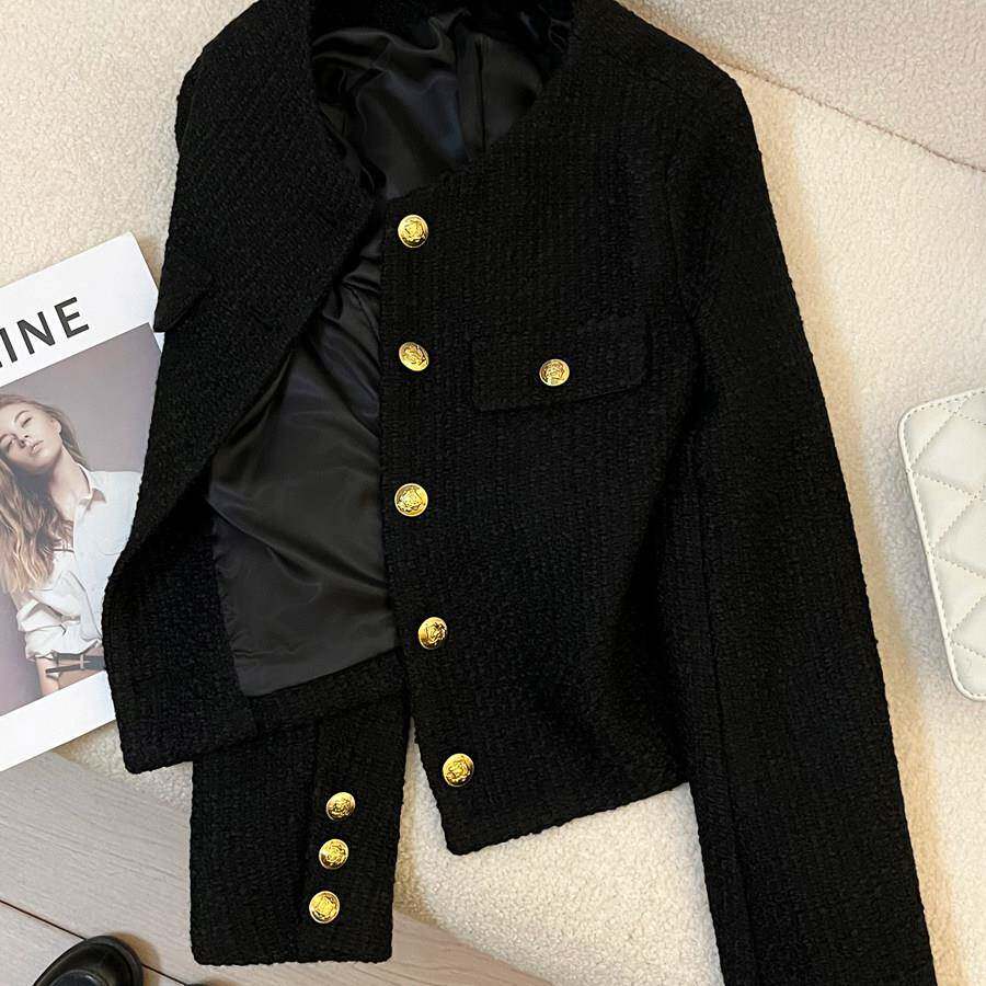 香港秋冬新款法式黑色小香风短款外套女高级感小个子气质通勤西服